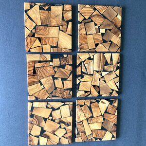 6 Polished Wooden Coasters - Vintage